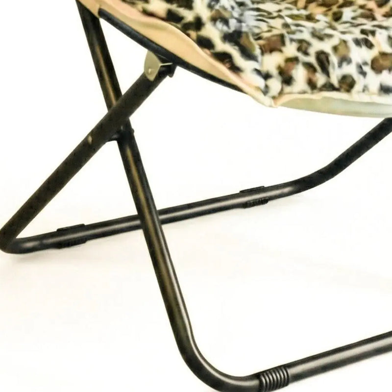 33" Beige Brown And Tufted Faux Fur and Metal Leopard Folding Lounge Chair Homeroots Living Room