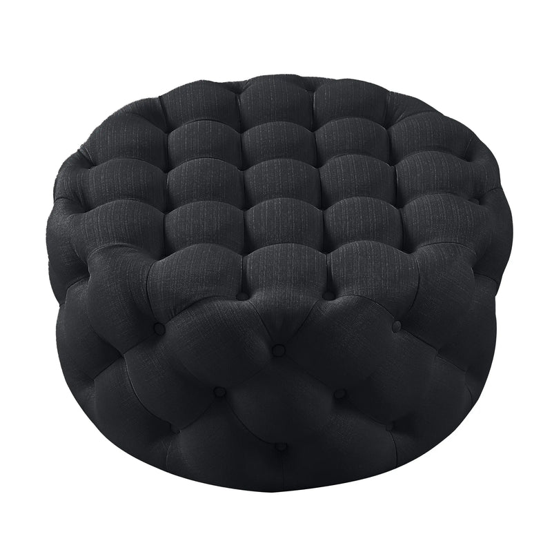 33" Black Linen Tufted Round Cocktail Ottoman Homeroots Living Room