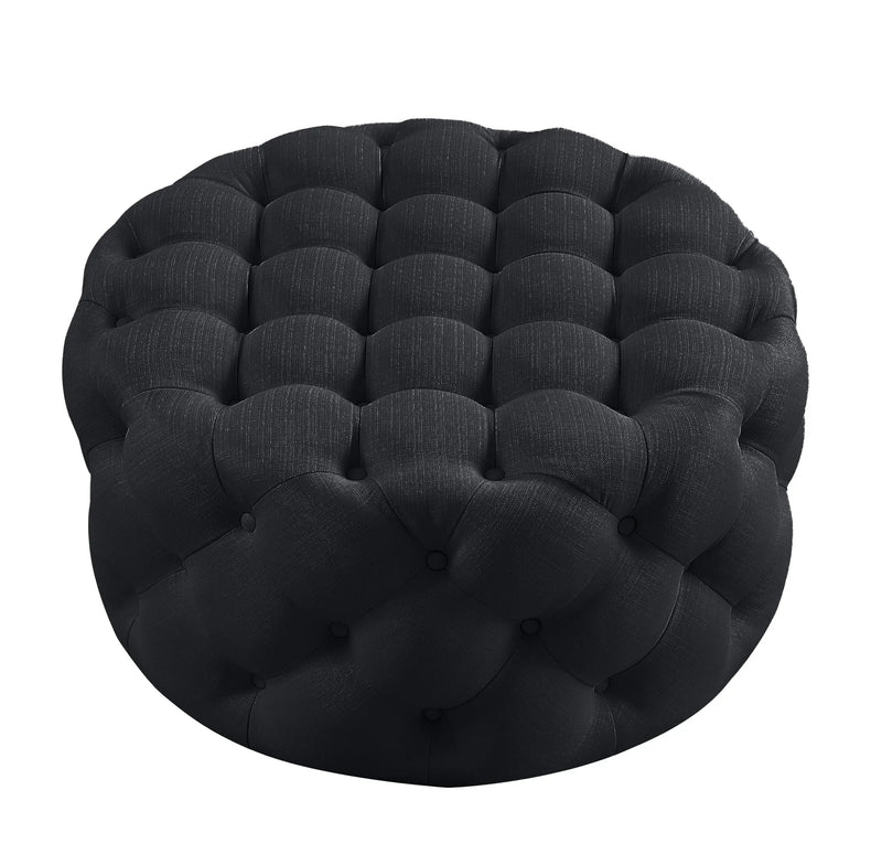 33" Black Linen Tufted Round Cocktail Ottoman Homeroots Living Room