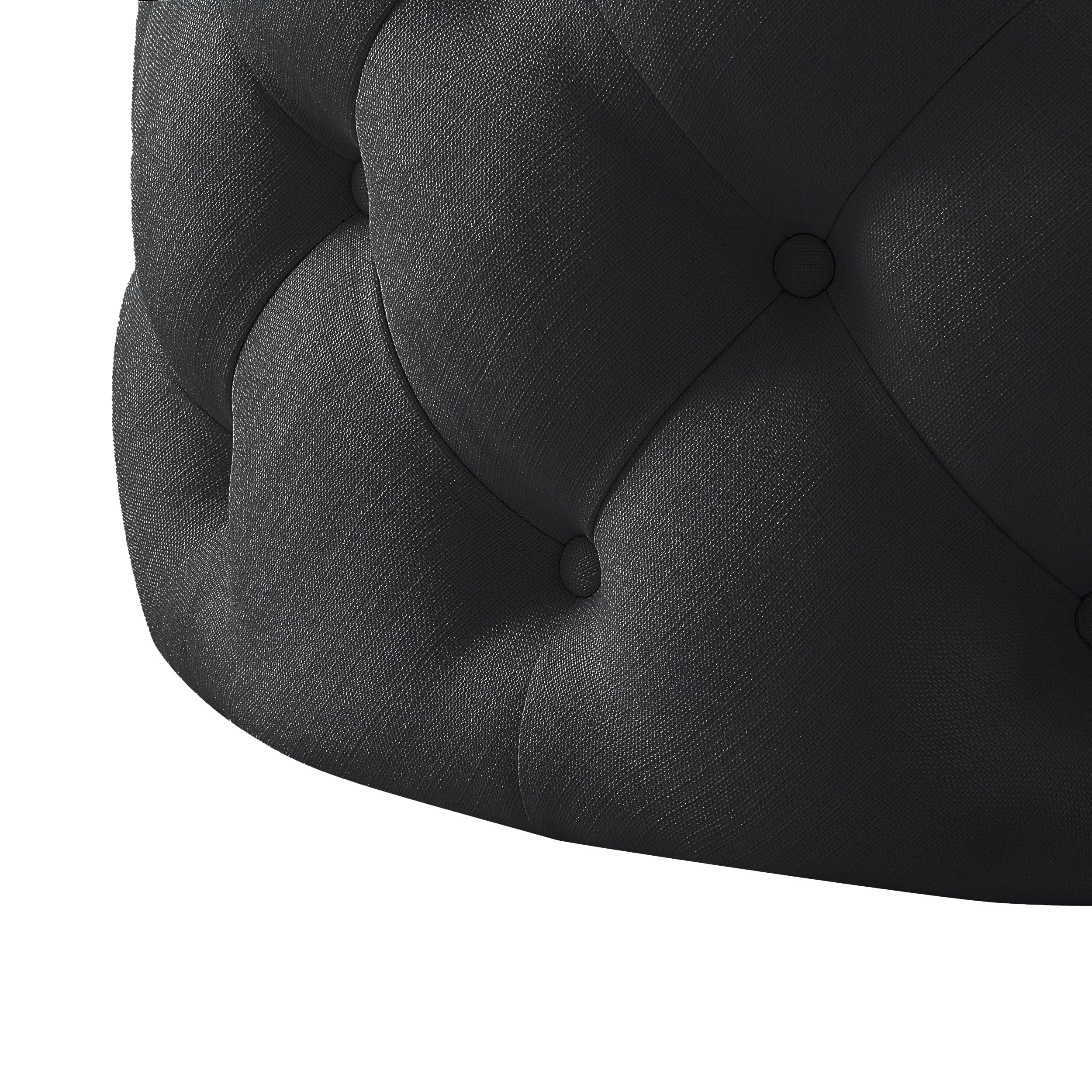 33" Black Linen Tufted Round Cocktail Ottoman Homeroots Living Room