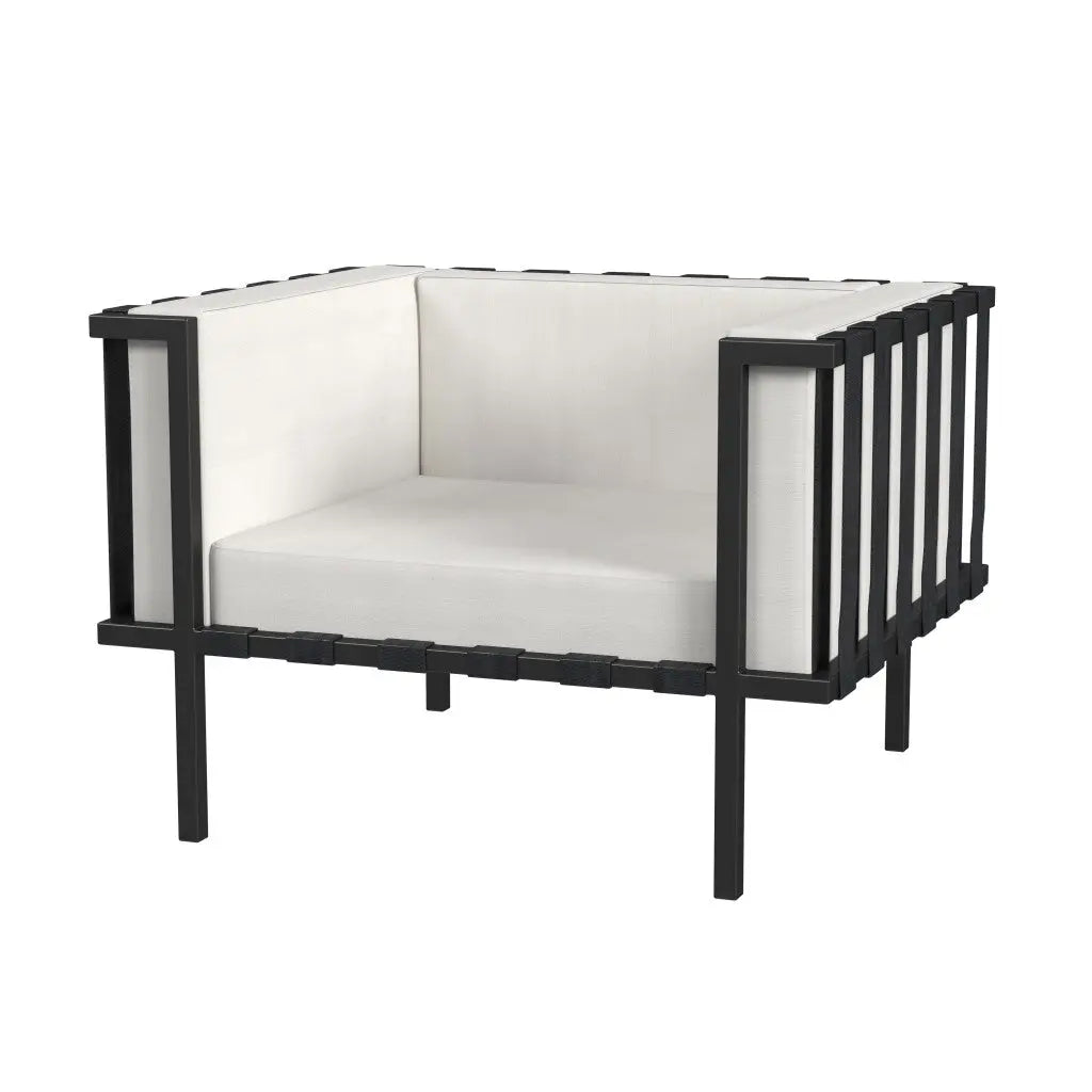 33" Black Metal Outdoor Arm Chair with Off White Cushion Homeroots Outdoor