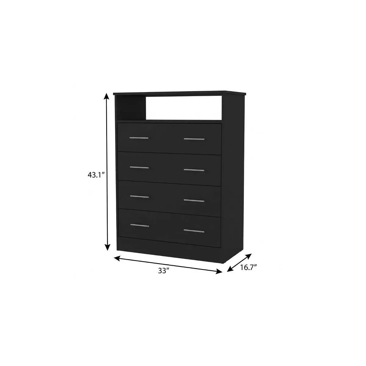 33" Black Wood Four Drawer Dresser Homeroots Bed & Bath