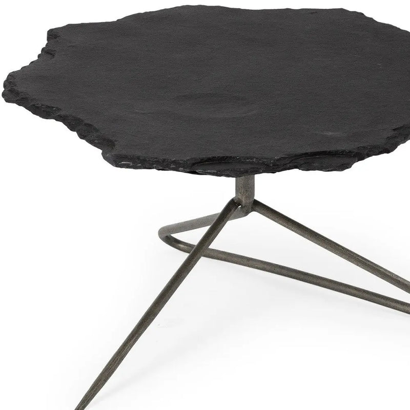 33" Black Wood and Metal Round Pedestal Coffee Table Homeroots Living Room