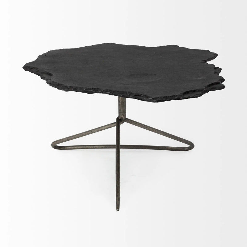 33" Black Wood and Metal Round Pedestal Coffee Table Homeroots Living Room