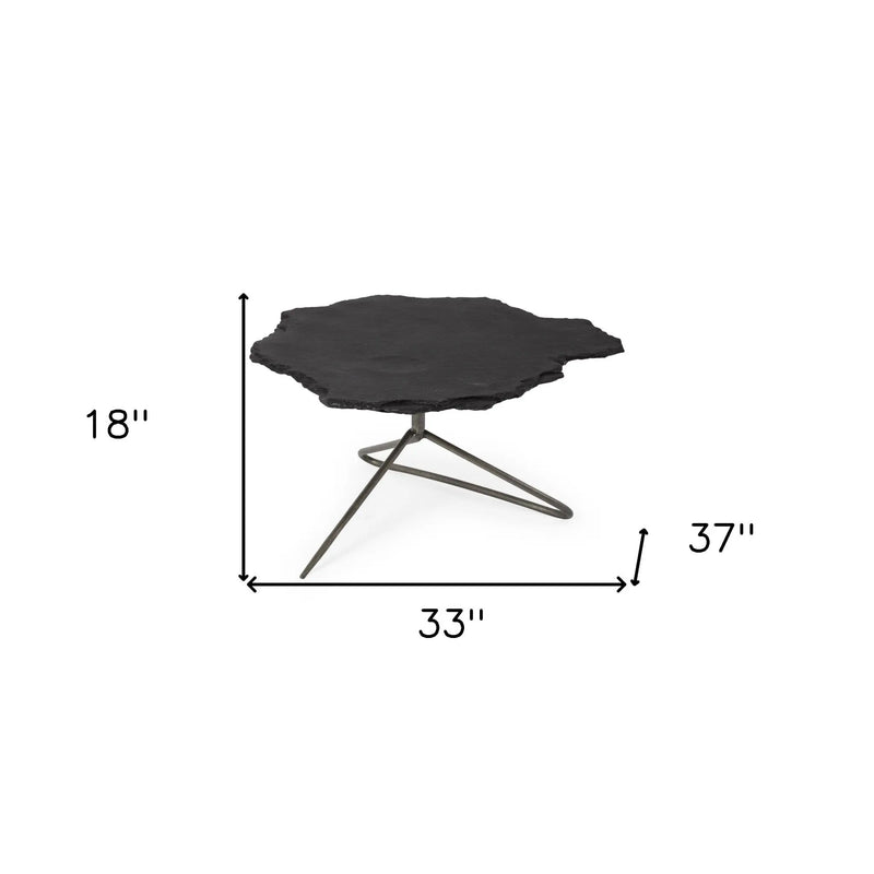 33" Black Wood and Metal Round Pedestal Coffee Table Homeroots Living Room