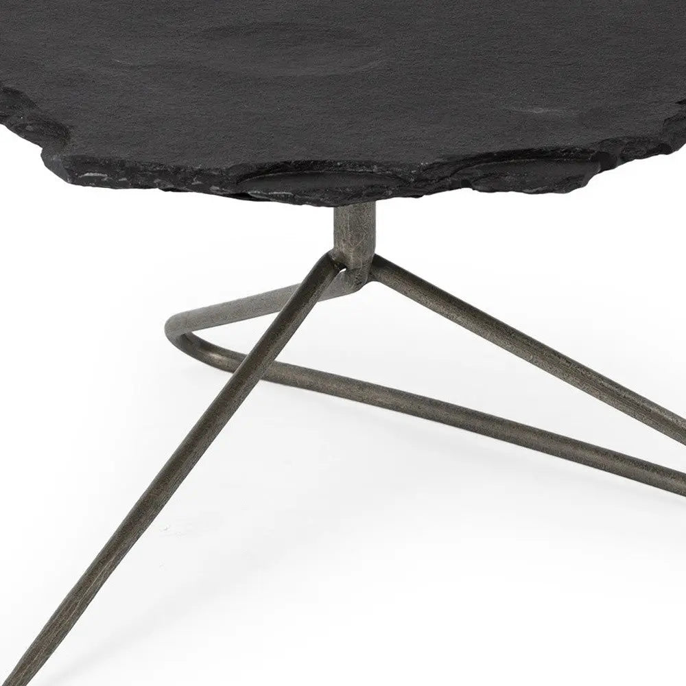33" Black Wood and Metal Round Pedestal Coffee Table Homeroots Living Room