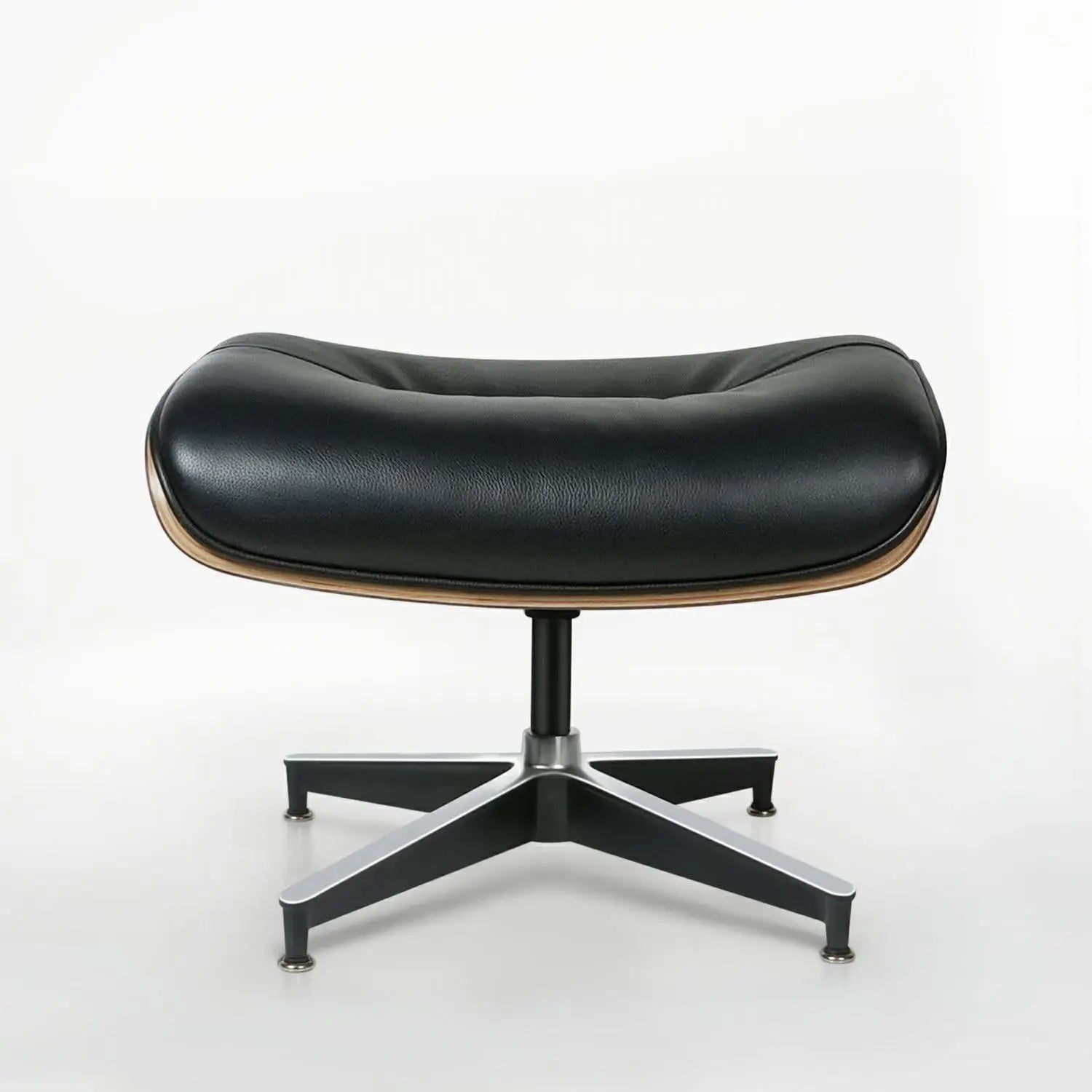 33" Black and Walnut Leather And Wood Swivel Lounge Chair With Ottoman Homeroots Living Room