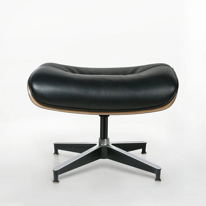 33" Black and Walnut Leather And Wood Swivel Lounge Chair With Ottoman Homeroots Living Room
