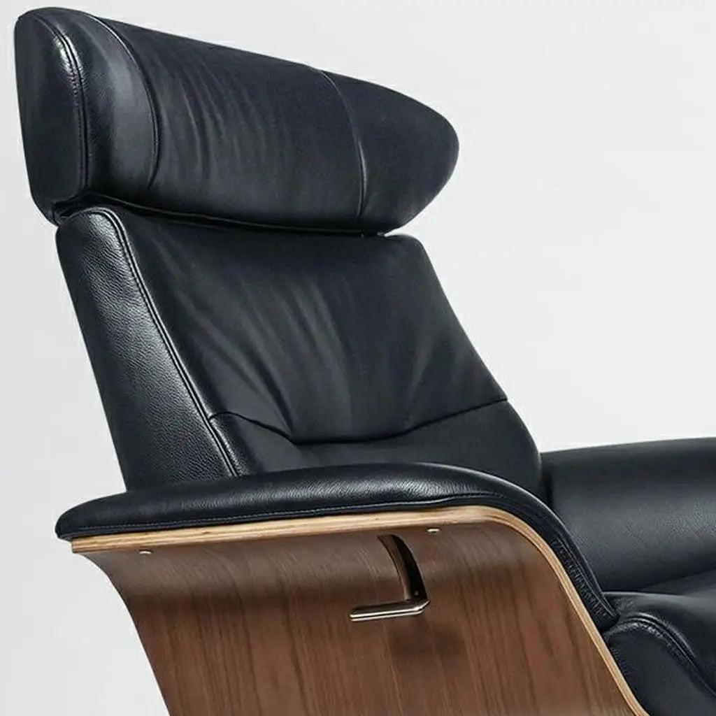 33" Black and Walnut Leather And Wood Swivel Lounge Chair With Ottoman Homeroots Living Room