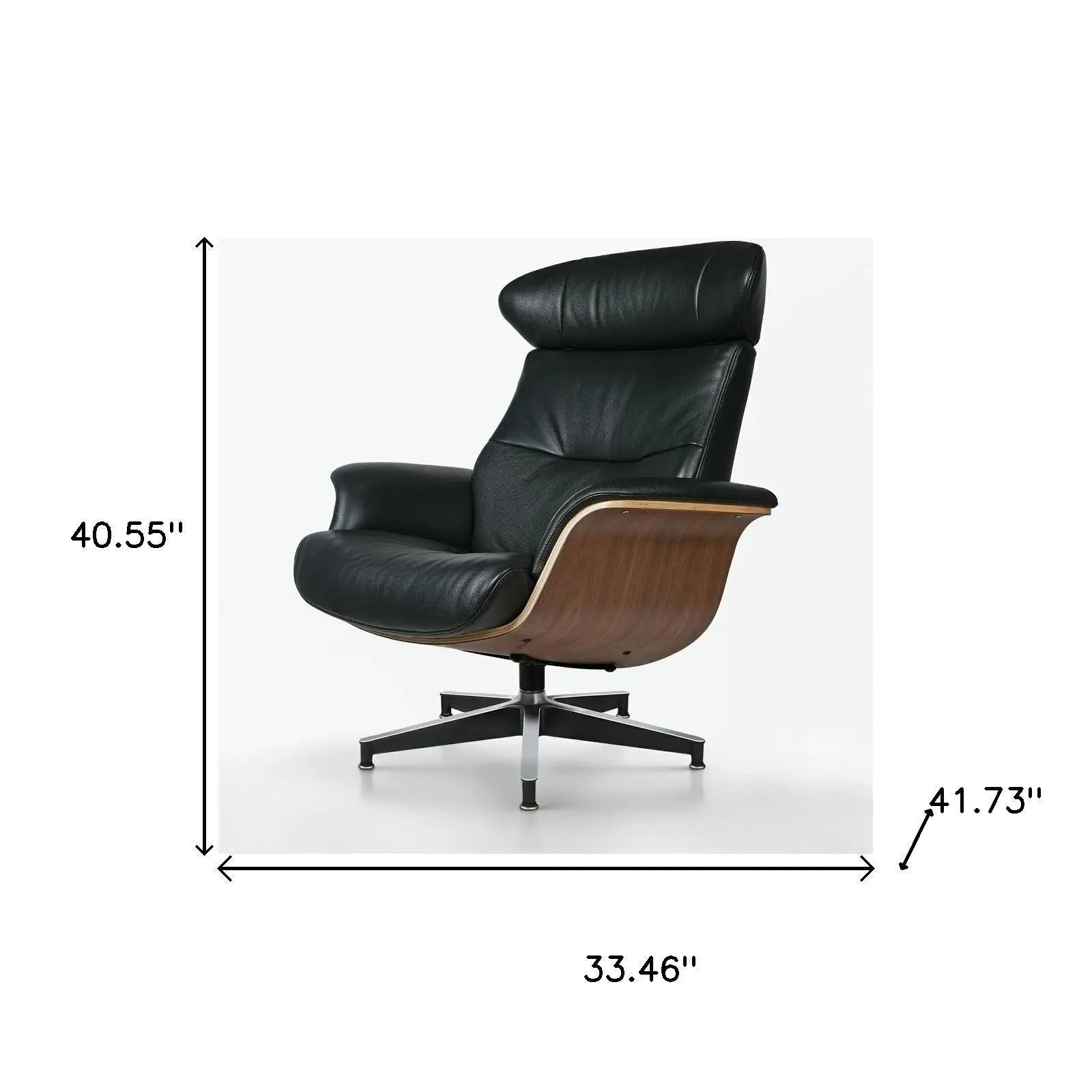 33" Black and Walnut Leather And Wood Swivel Lounge Chair With Ottoman Homeroots Living Room