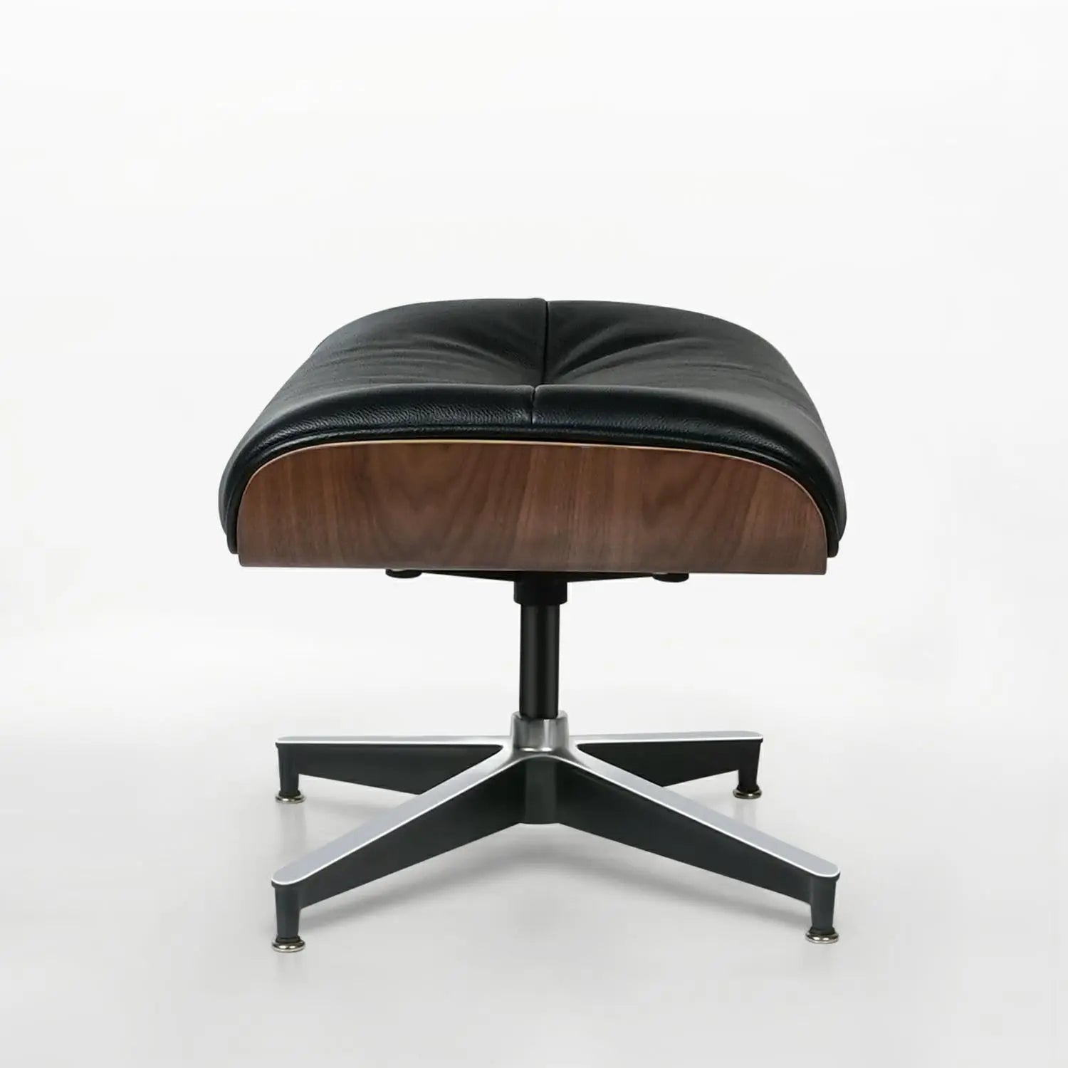 33" Black and Walnut Leather And Wood Swivel Lounge Chair With Ottoman Homeroots Living Room