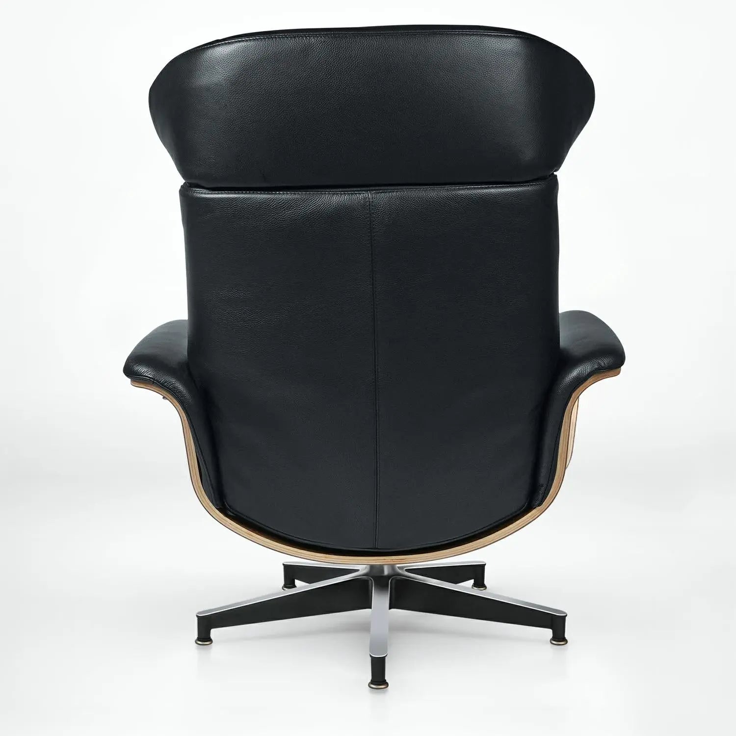 33" Black and Walnut Leather And Wood Swivel Lounge Chair With Ottoman Homeroots Living Room