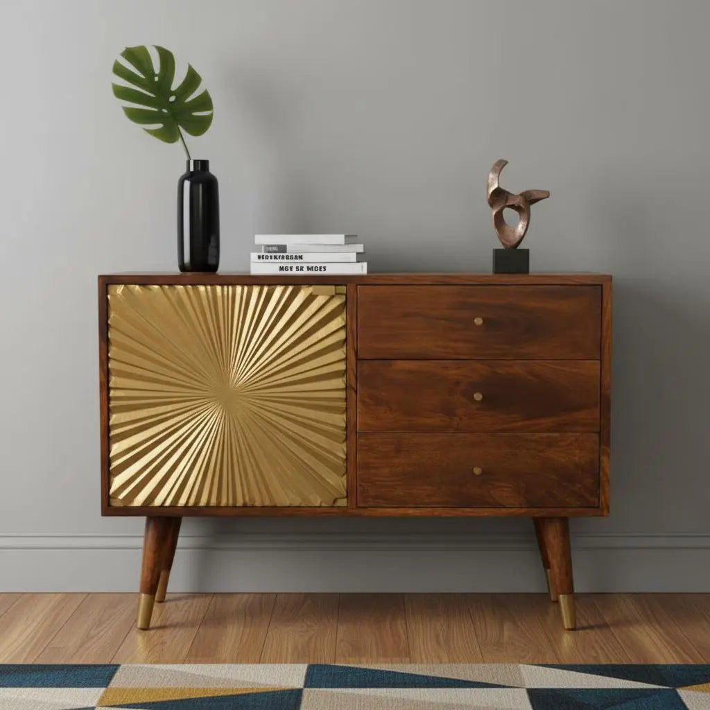 33" Brown Solid Wood Four Drawer Sideboard Homeroots Kitchen & Dining