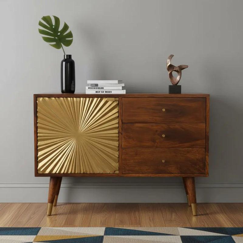 33" Brown Solid Wood Four Drawer Sideboard Homeroots Kitchen & Dining