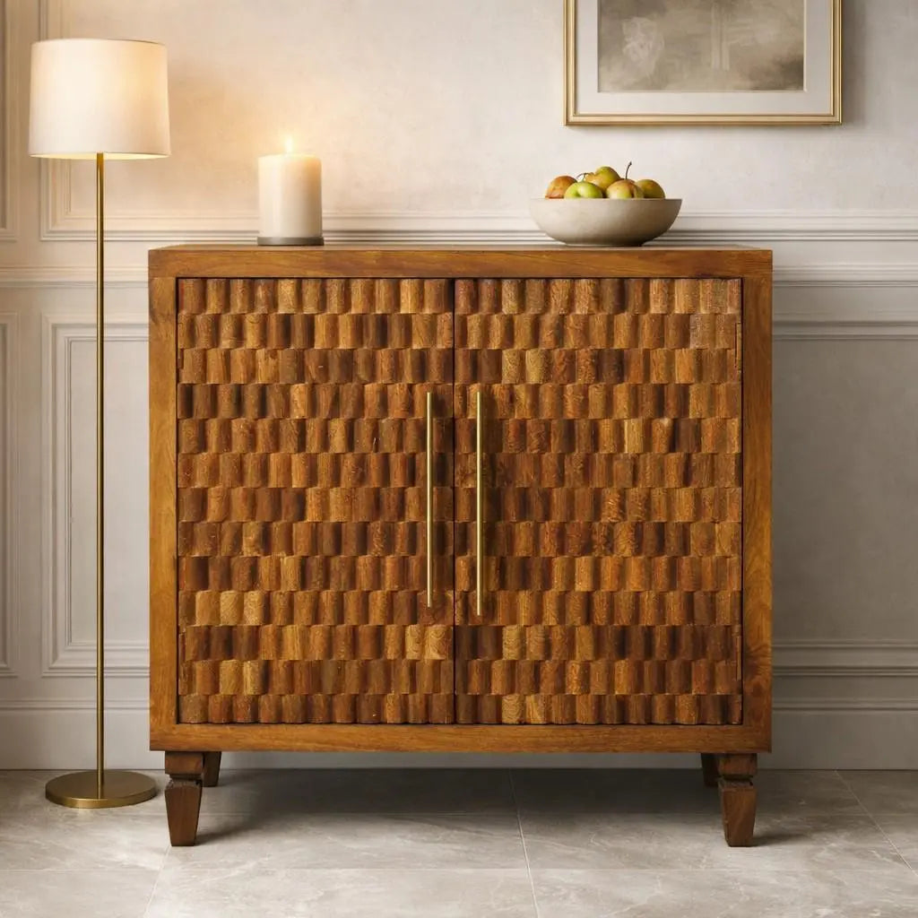 33" Brown Solid Wood Round Accent Cabinet With Single Door Homeroots Kitchen & Dining