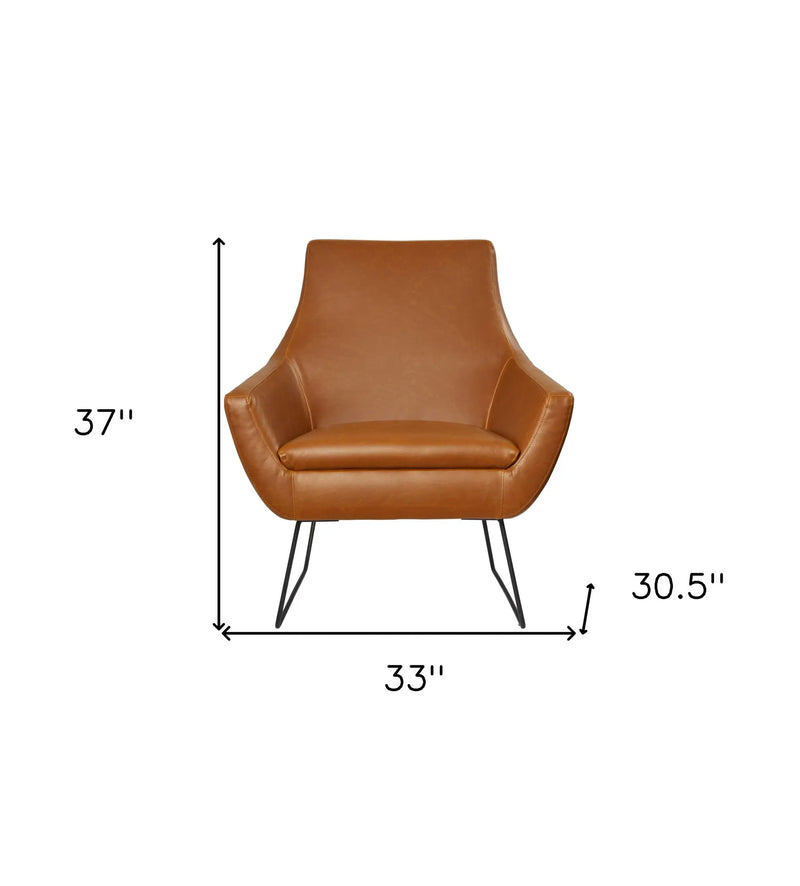 33" Brown and Black Faux Leather Distressed Arm Chair Homeroots Living Room