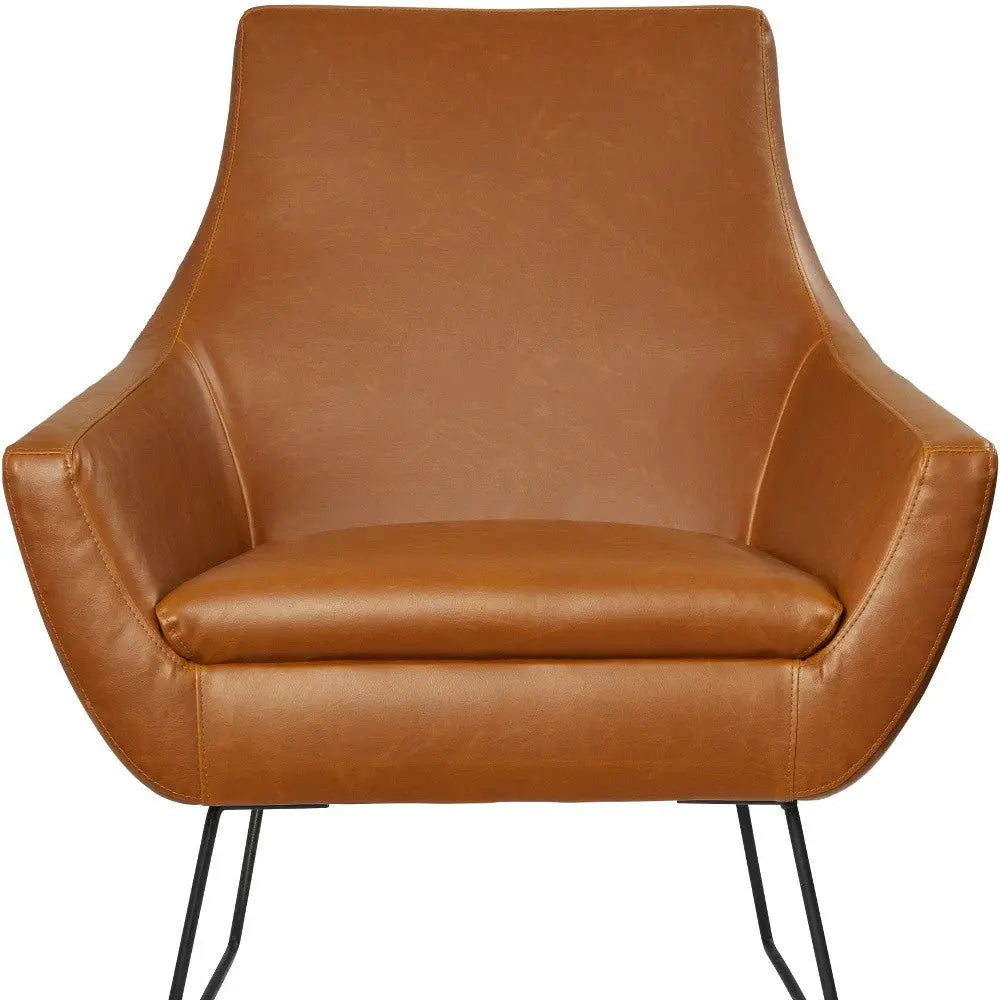 33" Brown and Black Faux Leather Distressed Arm Chair Homeroots Living Room