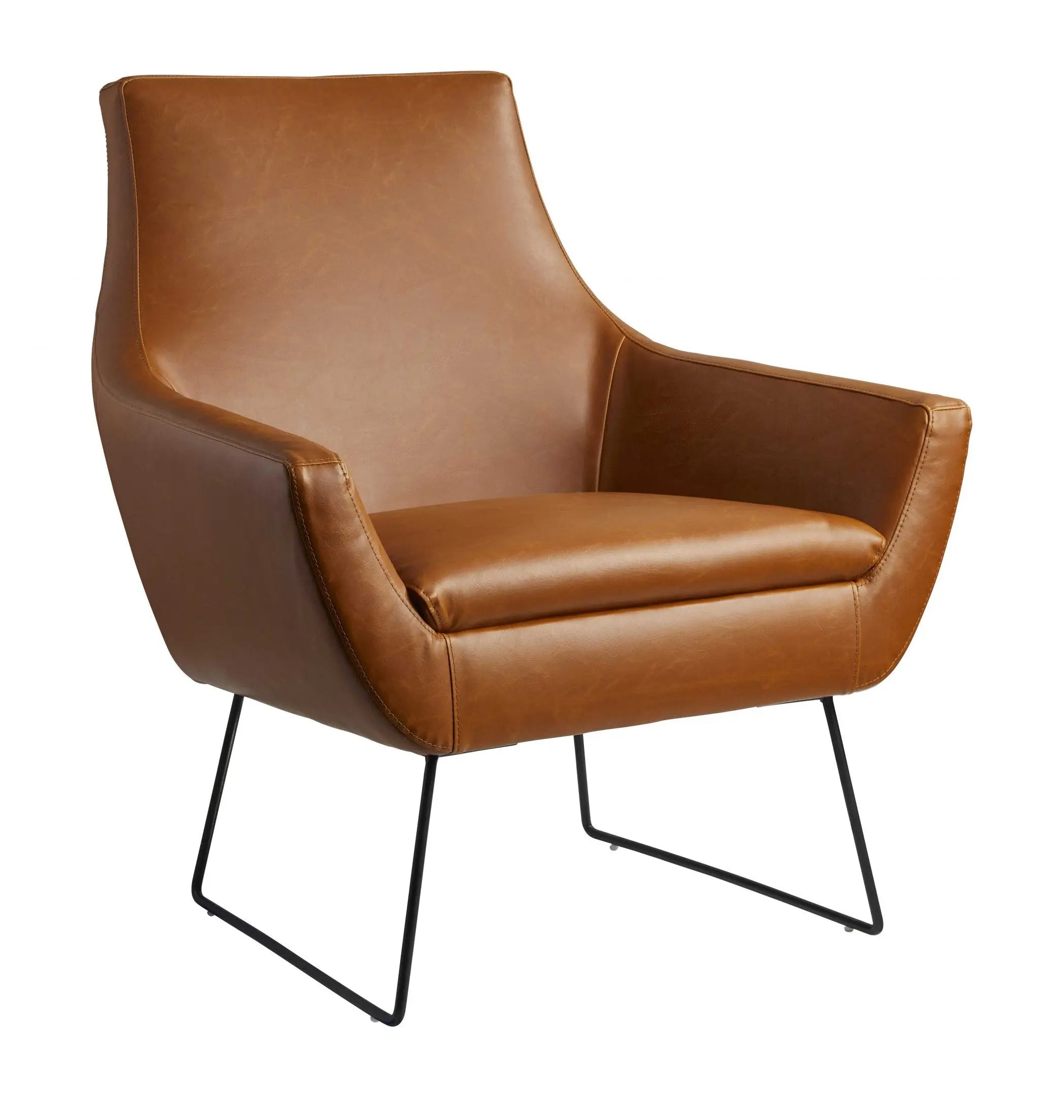 33" Brown and Black Faux Leather Distressed Arm Chair Homeroots Living Room