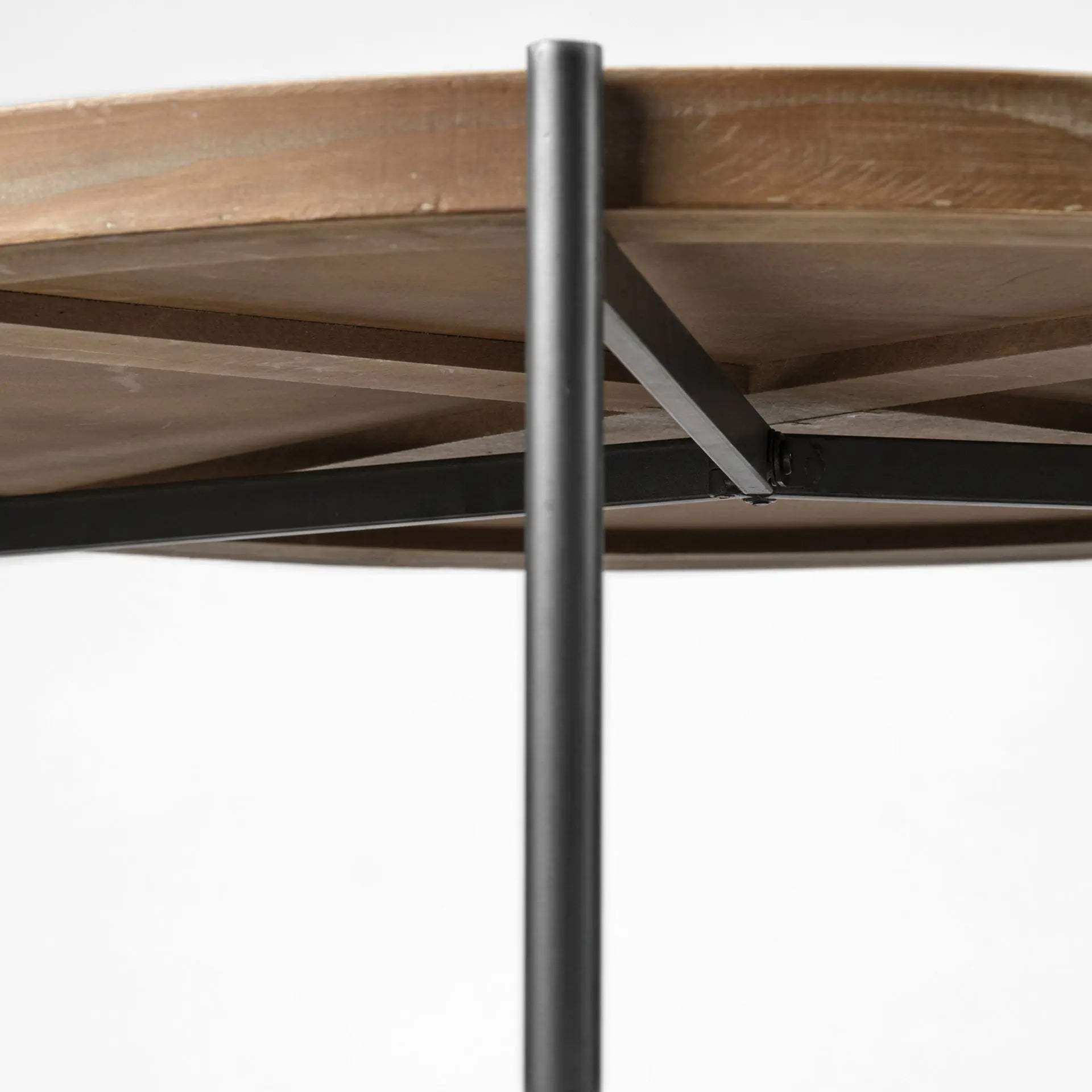 33" Brown and Black Solid Wood and Iron Round Coffee Table With Shelf Homeroots Living Room
