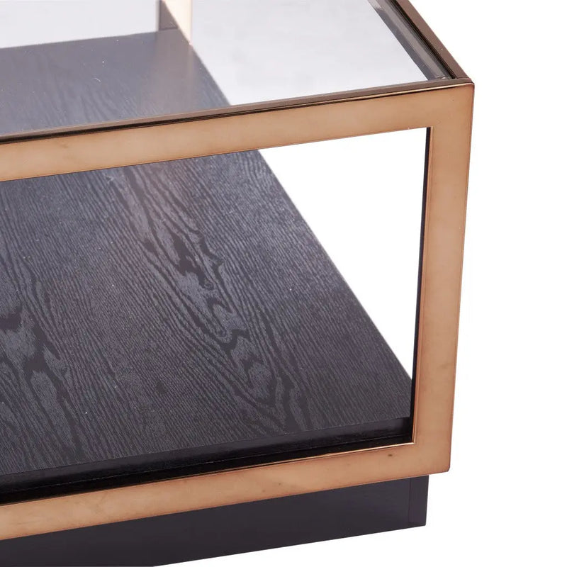 33" Champagne Glass And Solid Manufactured Wood Square Coffee Table Homeroots Living Room