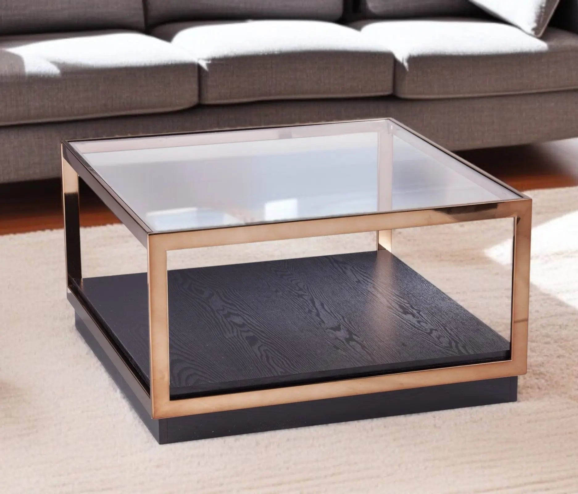 33" Champagne Glass And Solid Manufactured Wood Square Coffee Table Homeroots Living Room