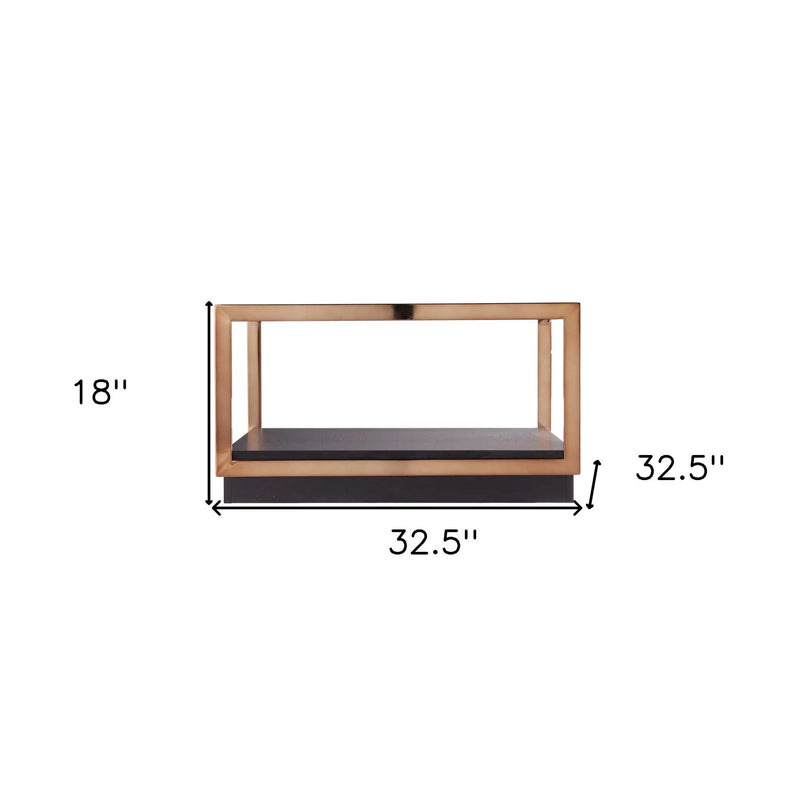 33" Champagne Glass And Solid Manufactured Wood Square Coffee Table Homeroots Living Room