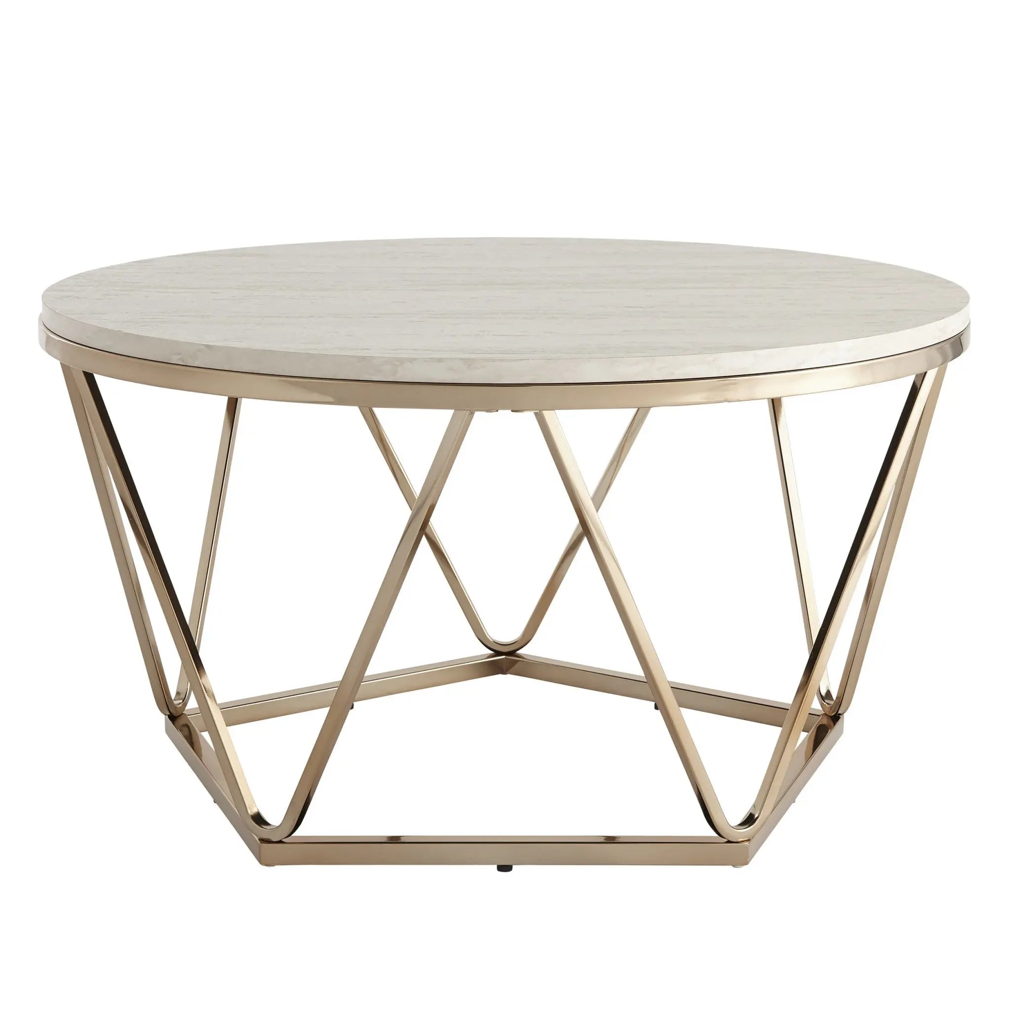 33" Champagne Solid Manufactured Wood And Metal Round Coffee Table Homeroots Living Room