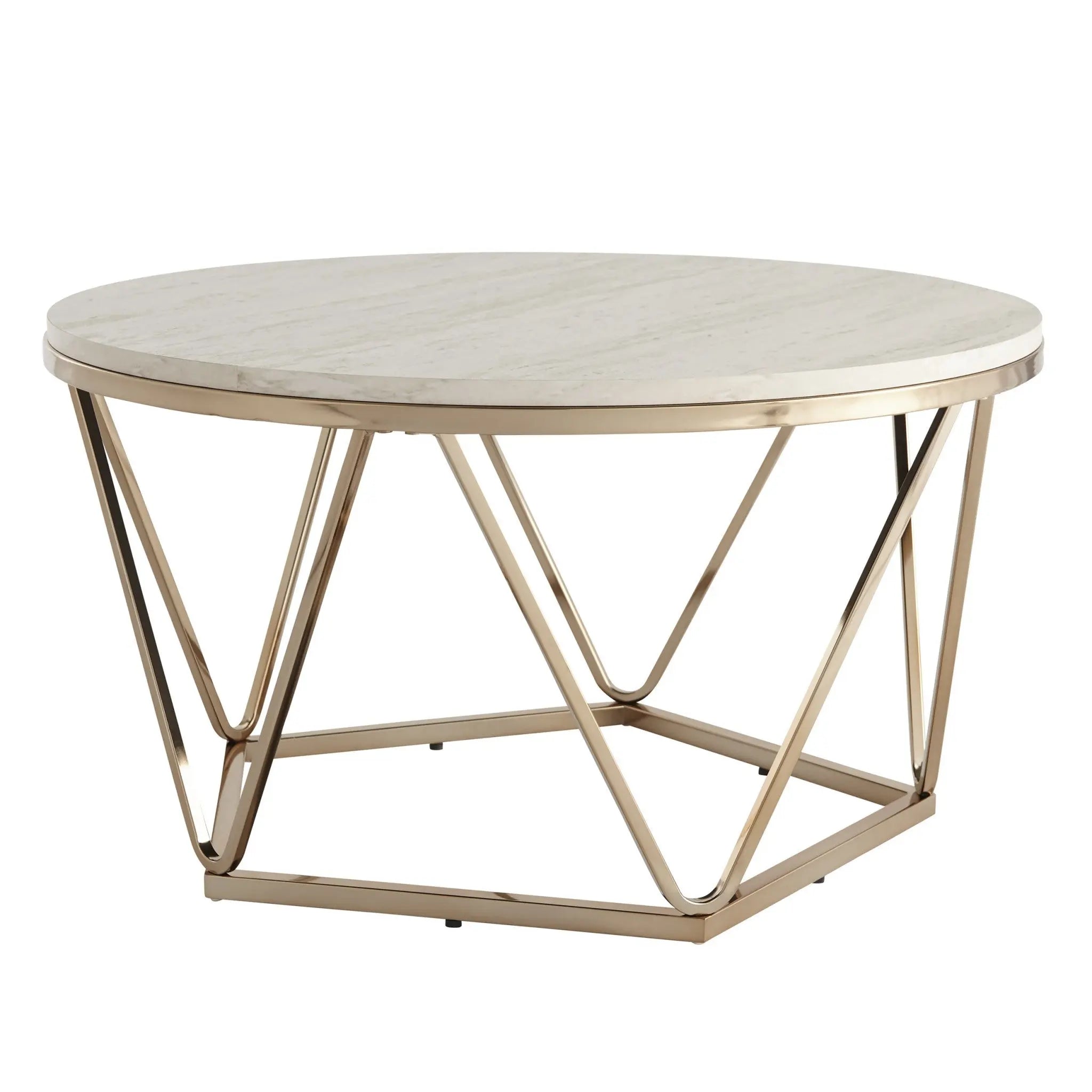 33" Champagne Solid Manufactured Wood And Metal Round Coffee Table Homeroots Living Room