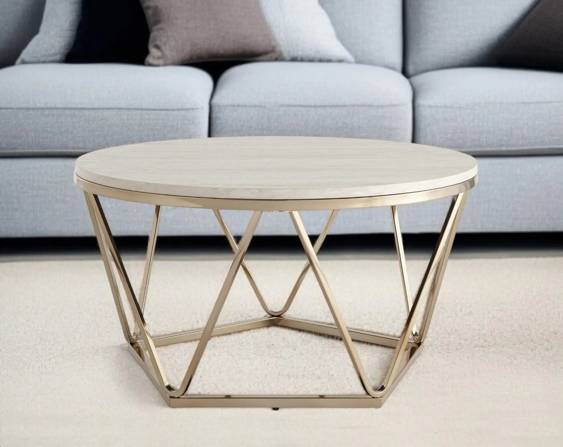 33" Champagne Solid Manufactured Wood And Metal Round Coffee Table Homeroots Living Room