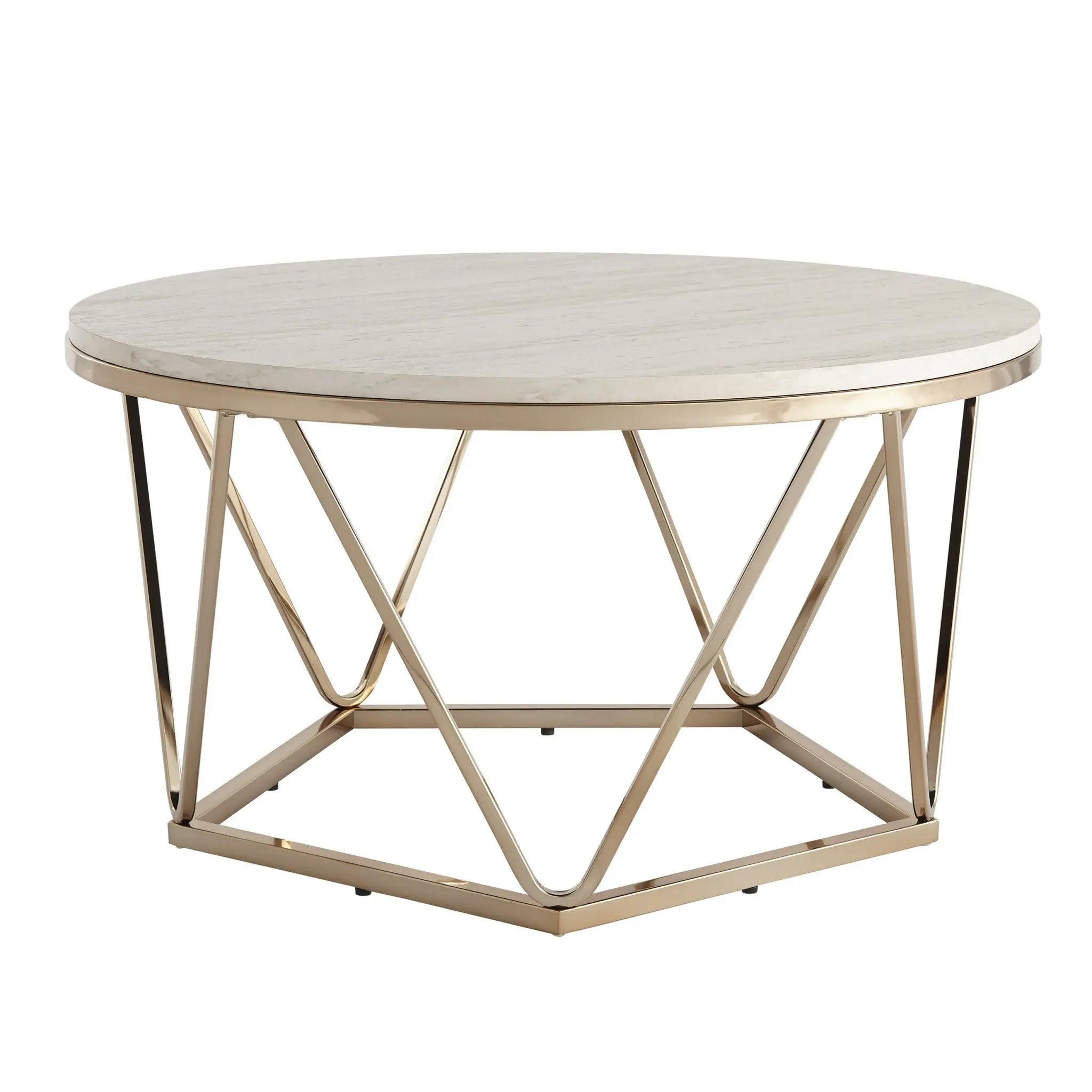 33" Champagne Solid Manufactured Wood And Metal Round Coffee Table Homeroots Living Room