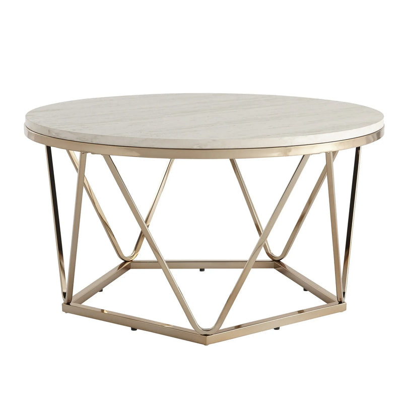 33" Champagne Solid Manufactured Wood And Metal Round Coffee Table Homeroots Living Room