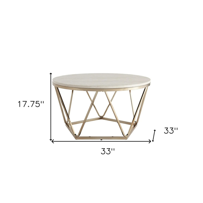 33" Champagne Solid Manufactured Wood And Metal Round Coffee Table Homeroots Living Room