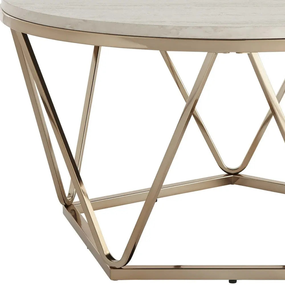33" Champagne Solid Manufactured Wood And Metal Round Coffee Table Homeroots Living Room
