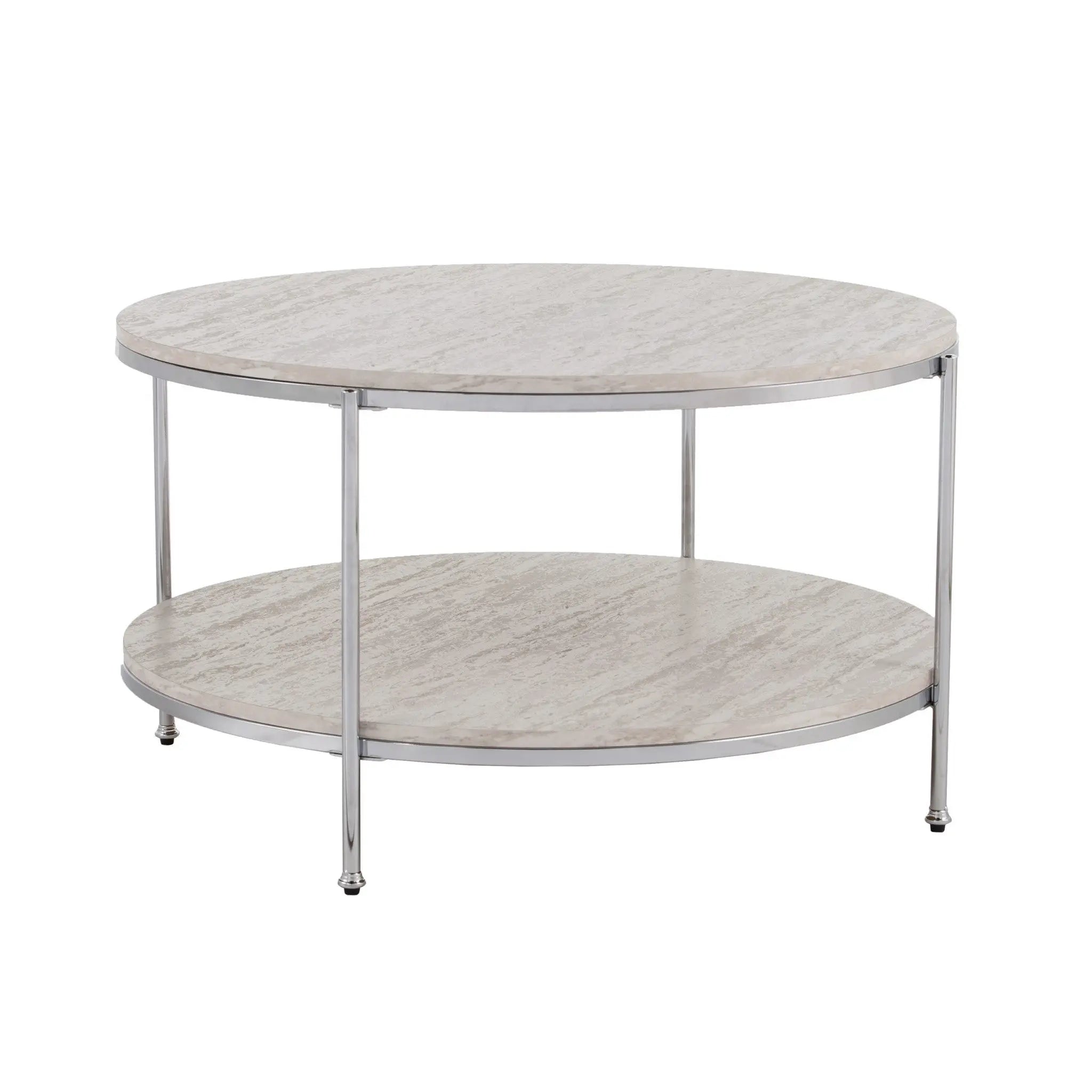 33" Chrome Faux Marble And Metal Round Coffee Table Homeroots Living Room