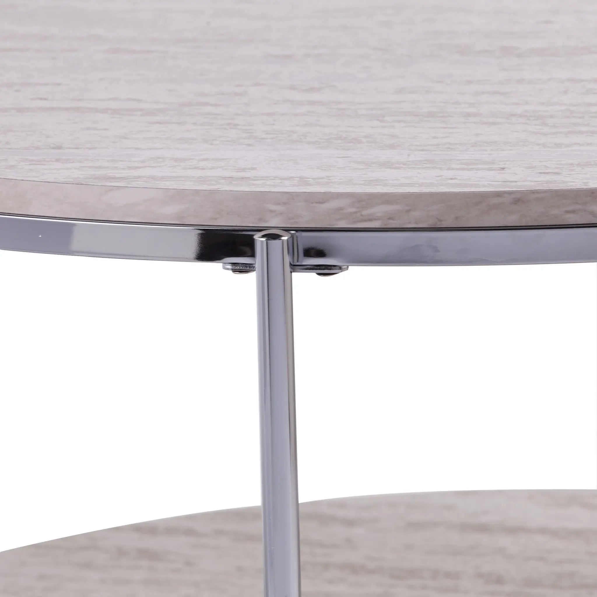 33" Chrome Faux Marble And Metal Round Coffee Table Homeroots Living Room