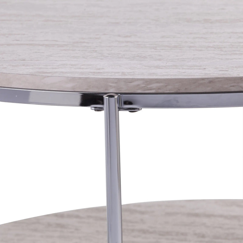 33" Chrome Faux Marble And Metal Round Coffee Table Homeroots Living Room