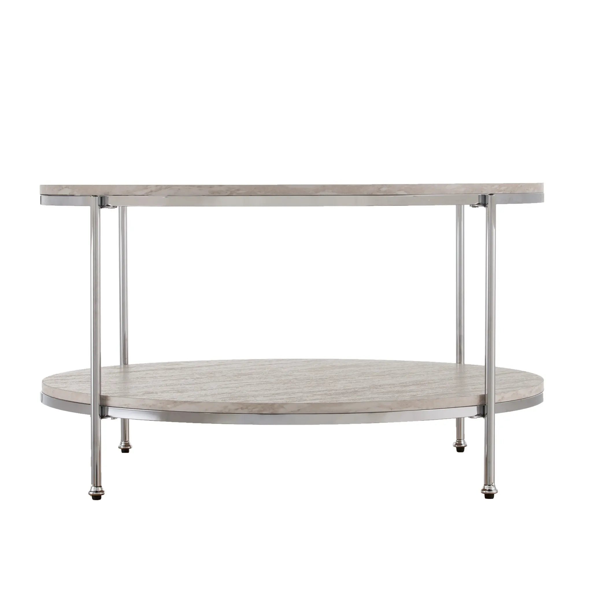 33" Chrome Faux Marble And Metal Round Coffee Table Homeroots Living Room