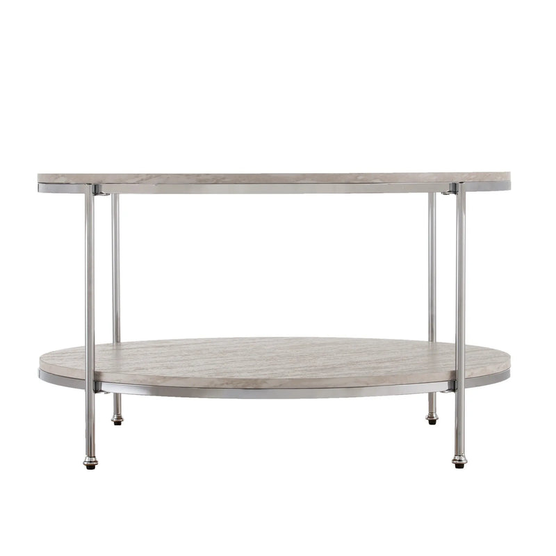 33" Chrome Faux Marble And Metal Round Coffee Table Homeroots Living Room