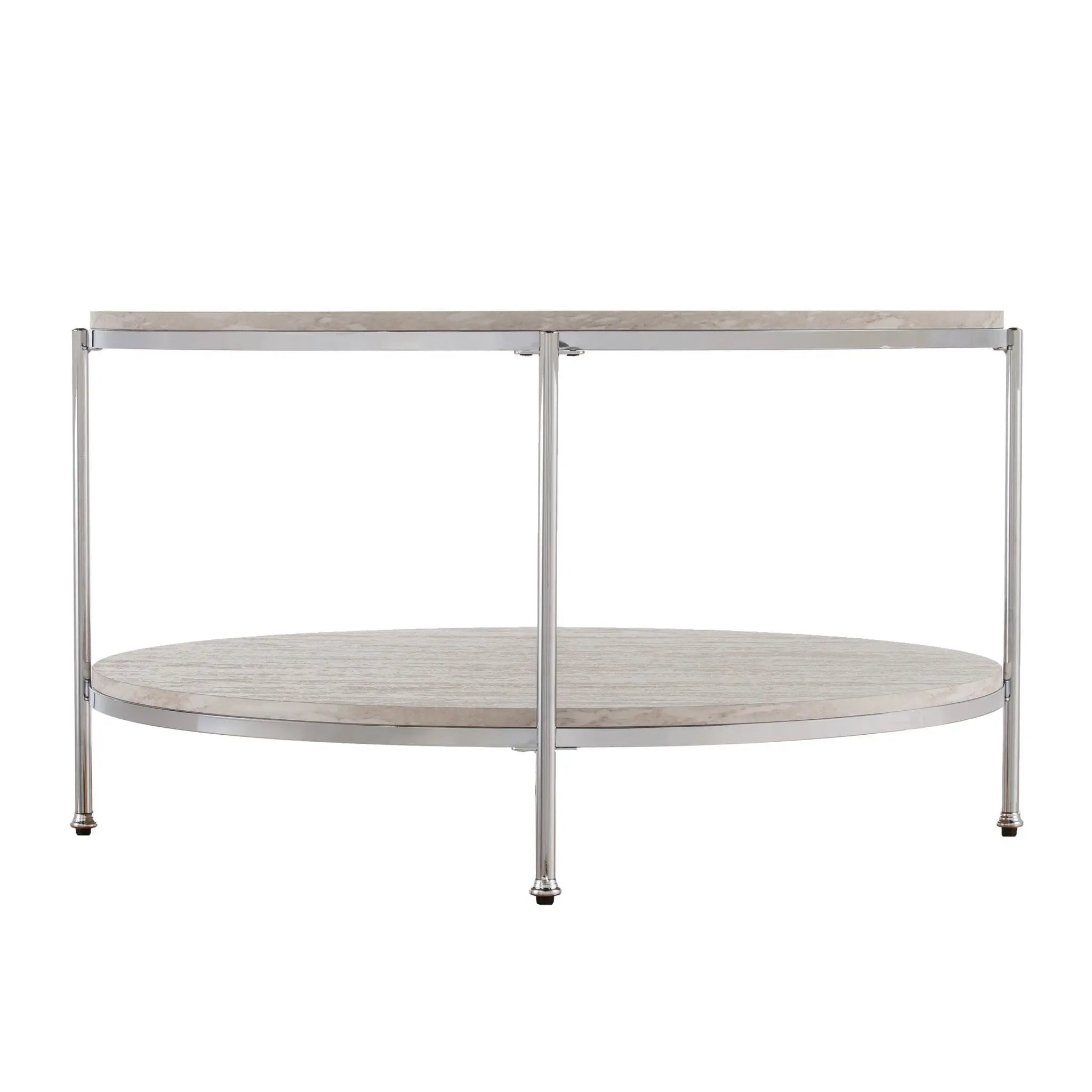 33" Chrome Faux Marble And Metal Round Coffee Table Homeroots Living Room