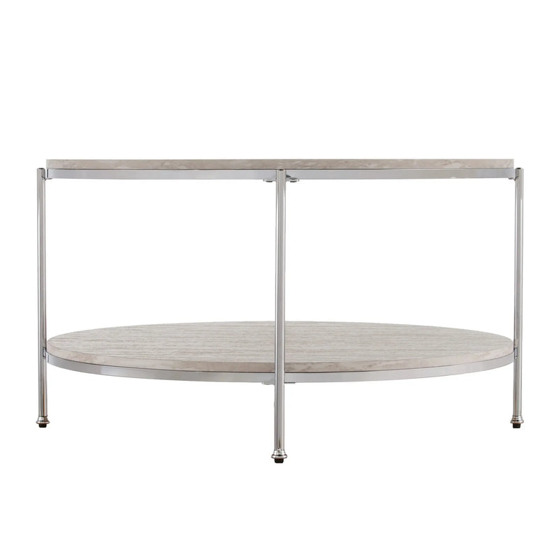 33" Chrome Faux Marble And Metal Round Coffee Table Homeroots Living Room