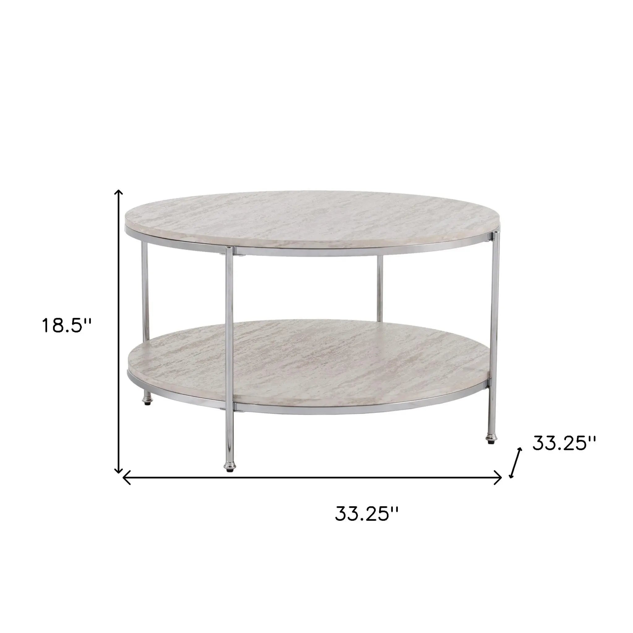 33" Chrome Faux Marble And Metal Round Coffee Table Homeroots Living Room