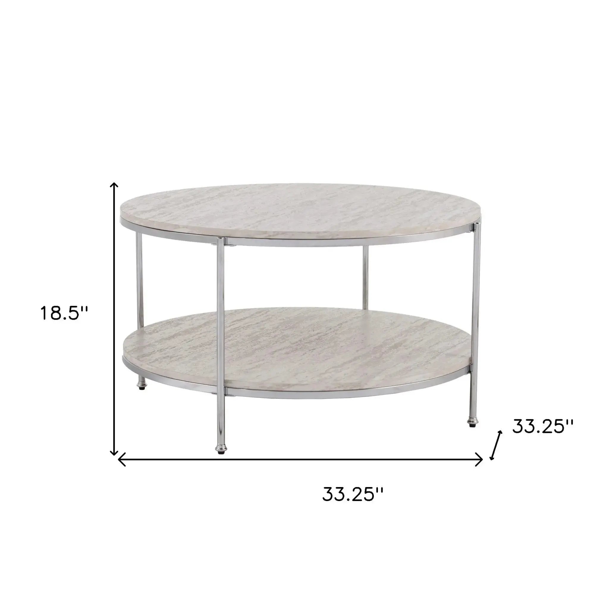 33" Chrome Faux Marble And Metal Round Coffee Table Homeroots Living Room