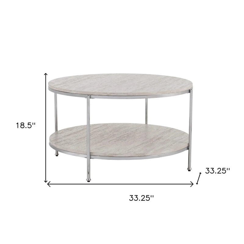 33" Chrome Faux Marble And Metal Round Coffee Table Homeroots Living Room