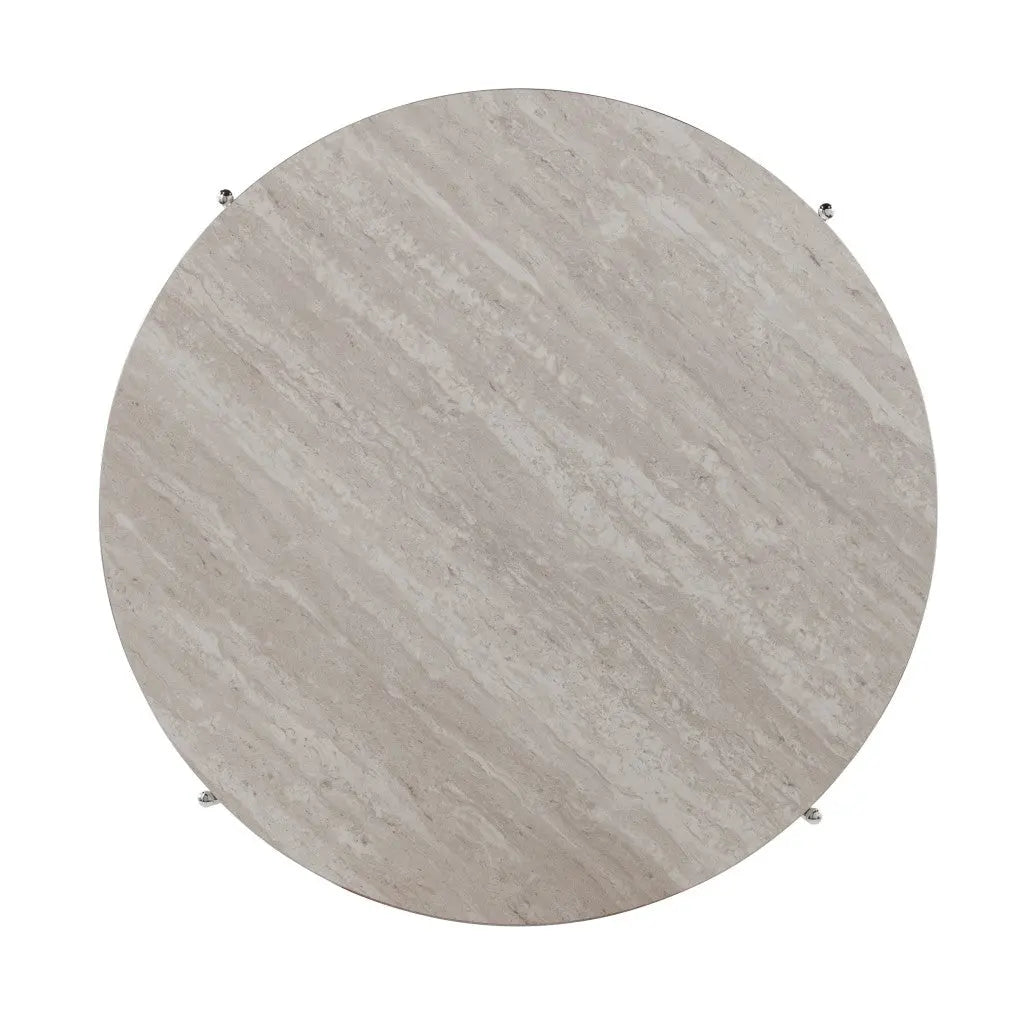 33" Chrome Faux Marble And Metal Round Coffee Table Homeroots Living Room