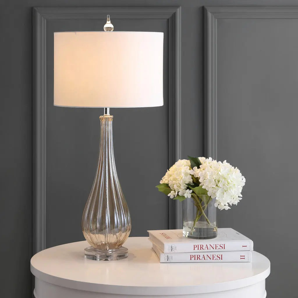 33" Clear Urn Buffet Lamp With Drum Shade Homeroots Lighting
