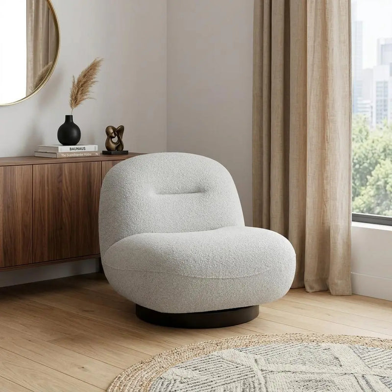 33" Cream Fabric Swivel Lounge Chair Homeroots Living Room