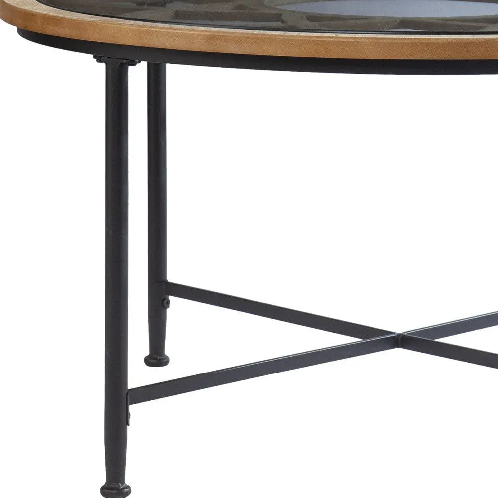 33" Floral Design Glass Top Round Coffee Table Homeroots Living Room