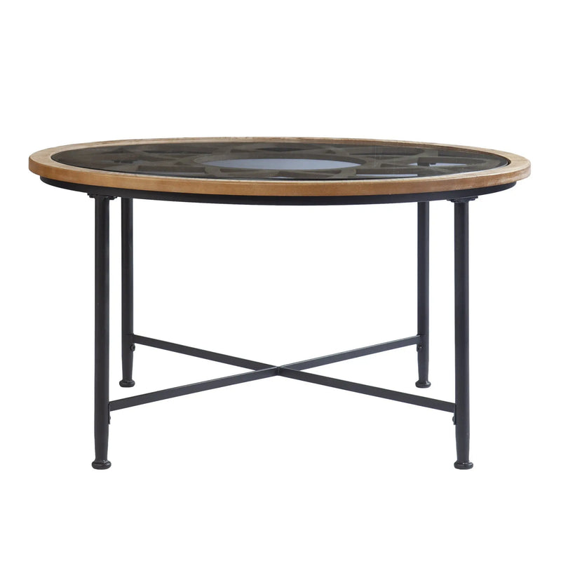 33" Floral Design Glass Top Round Coffee Table Homeroots Living Room