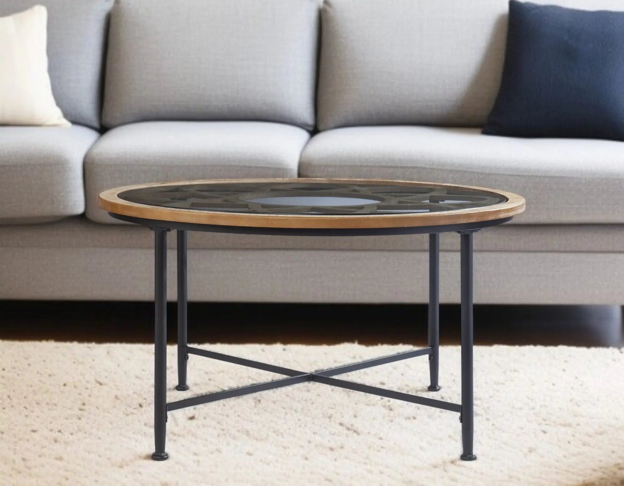 33" Floral Design Glass Top Round Coffee Table Homeroots Living Room