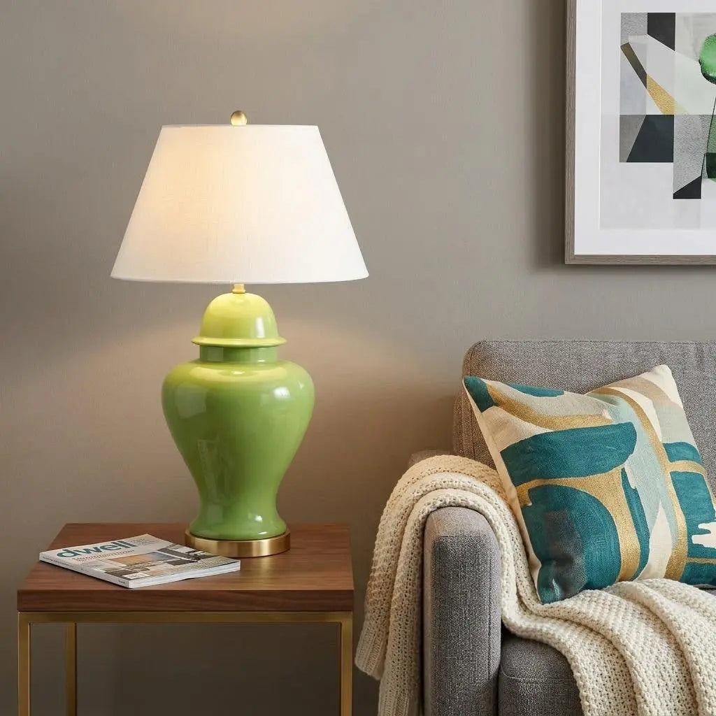 33" Green And Gold Urn Table Lamp With Empire Shade Homeroots Lighting